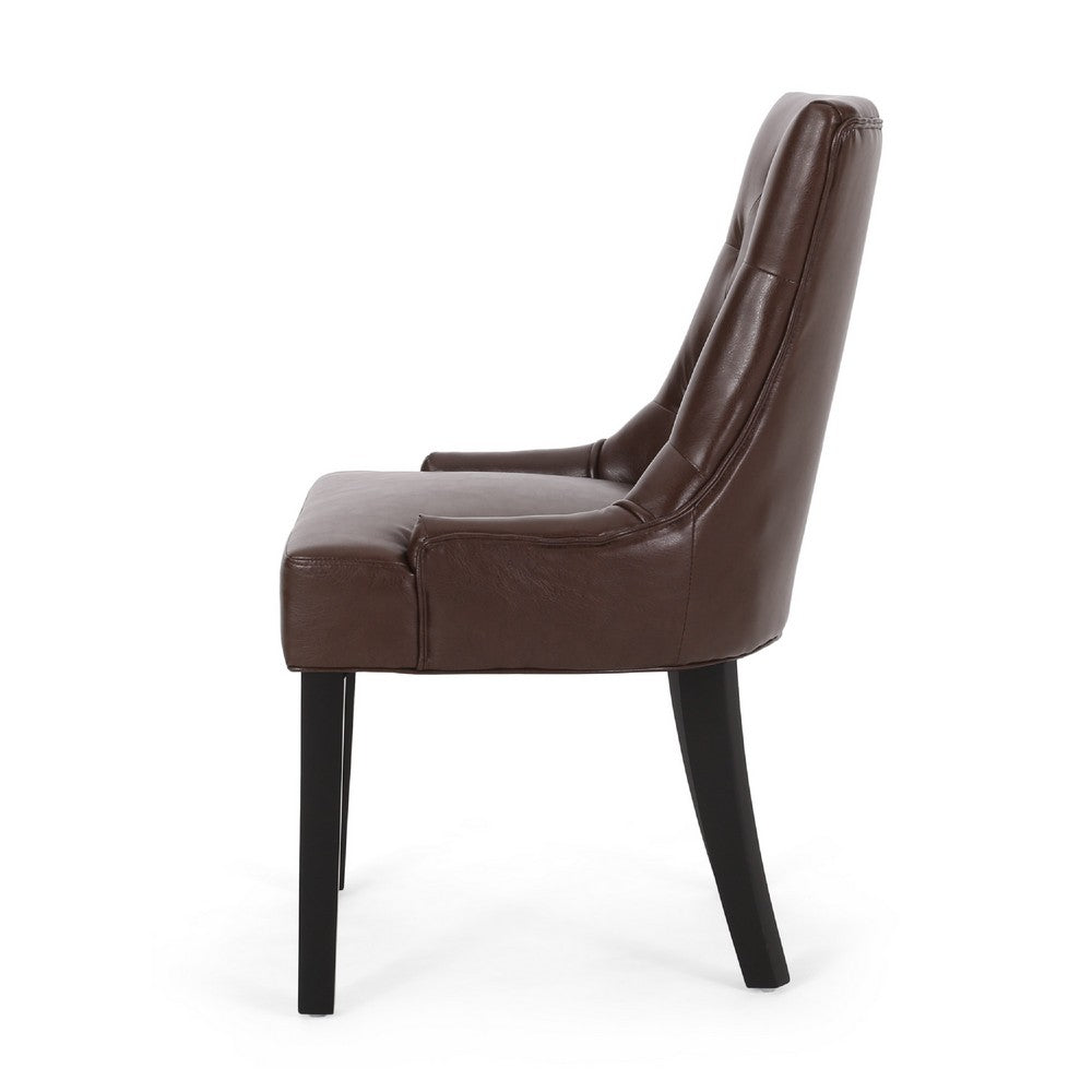 Benjara Chen Dining Chair Set of 2, Curved Brown Diamond Tufted Faux Leather