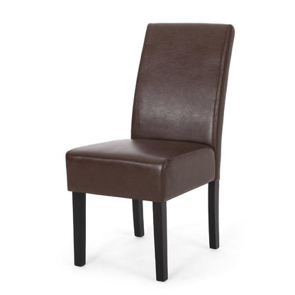 Benjara Serie Dining Chair Set of 2, Rubberwood, Dark Brown Faux Leather