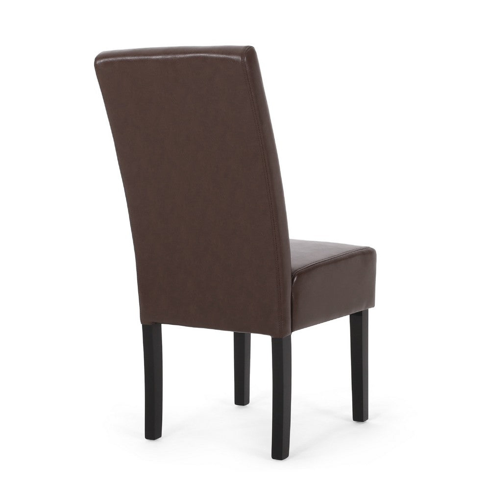 Benjara Serie Dining Chair Set of 2, Rubberwood, Dark Brown Faux Leather