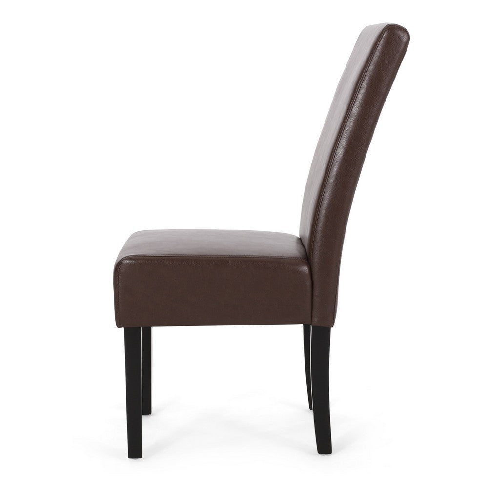 Benjara Serie Dining Chair Set of 2, Rubberwood, Dark Brown Faux Leather