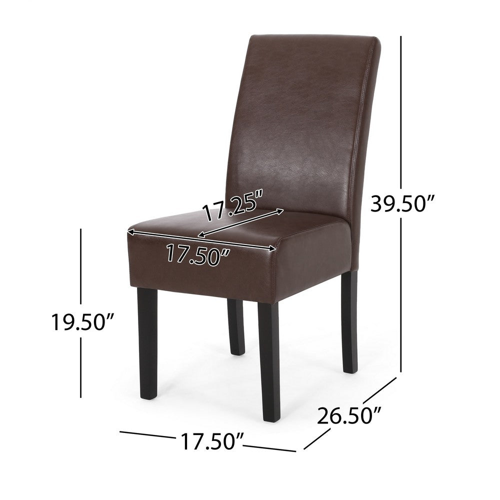 Benjara Serie Dining Chair Set of 2, Rubberwood, Dark Brown Faux Leather
