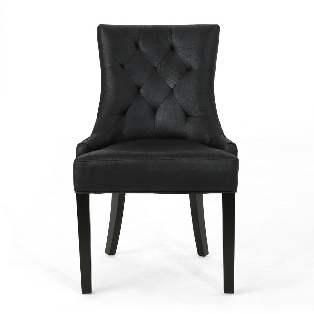 Benjara Chen Dining Chair Set of 2, Curved Back, Black Diamond Tuft Microfiber