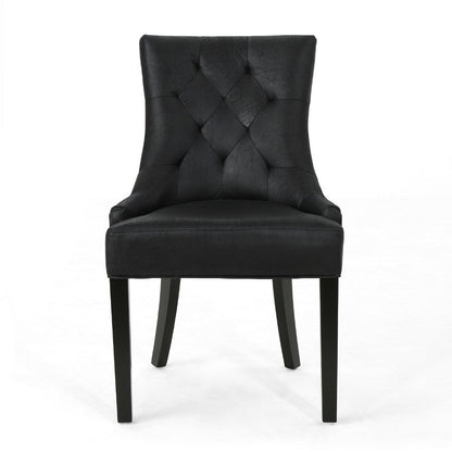 Benjara Chen Dining Chair Set of 2, Curved Back, Black Diamond Tuft Microfiber