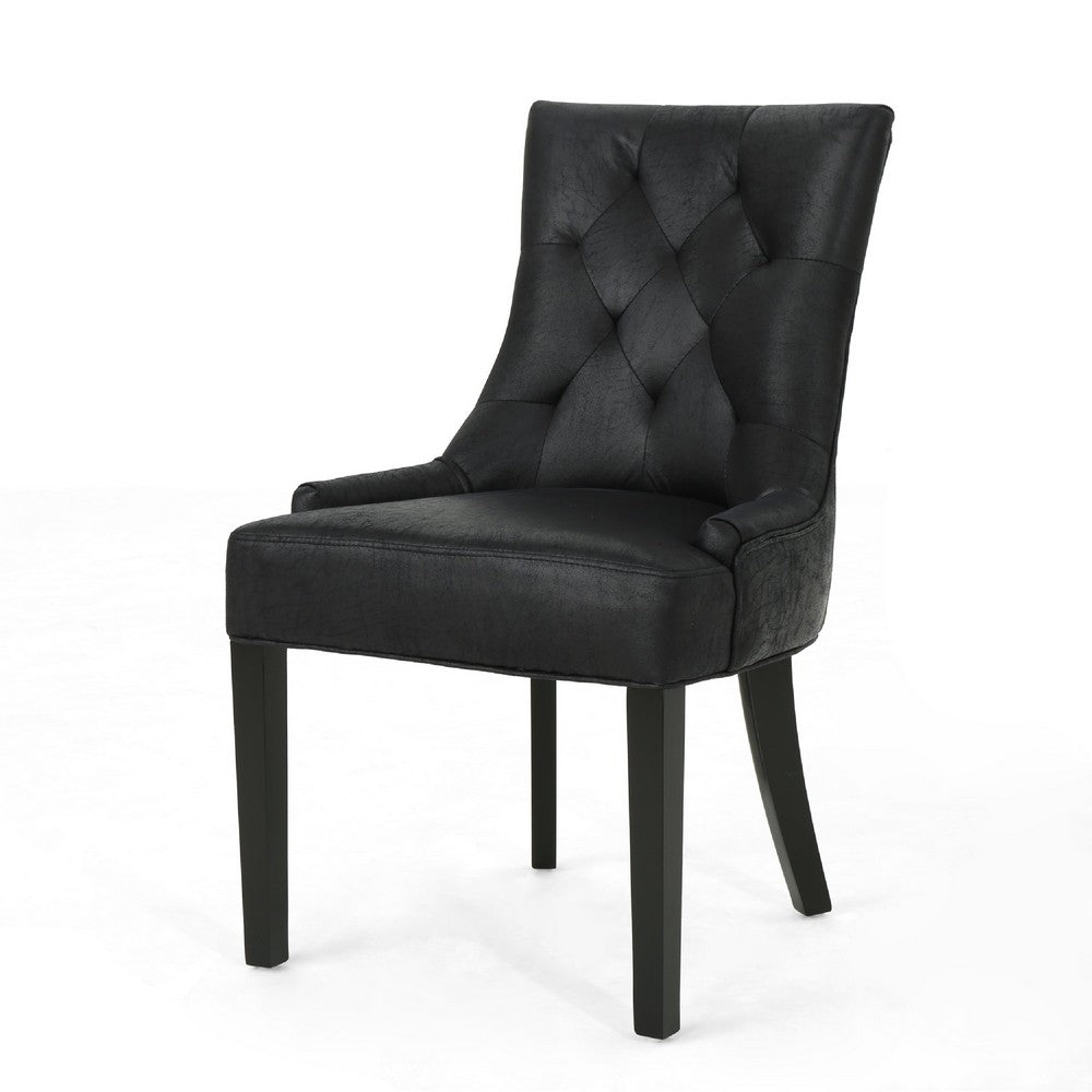 Benjara Chen Dining Chair Set of 2, Curved Back, Black Diamond Tuft Microfiber