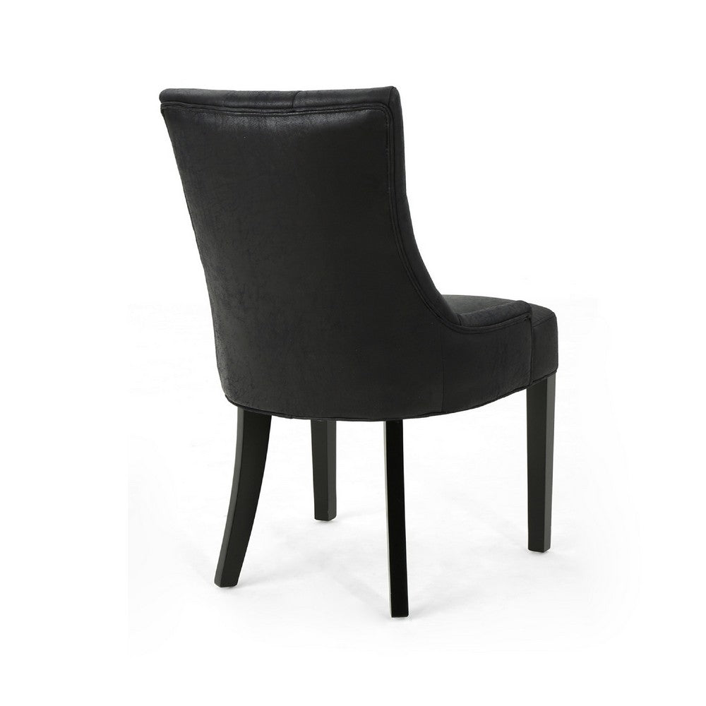 Benjara Chen Dining Chair Set of 2, Curved Back, Black Diamond Tuft Microfiber