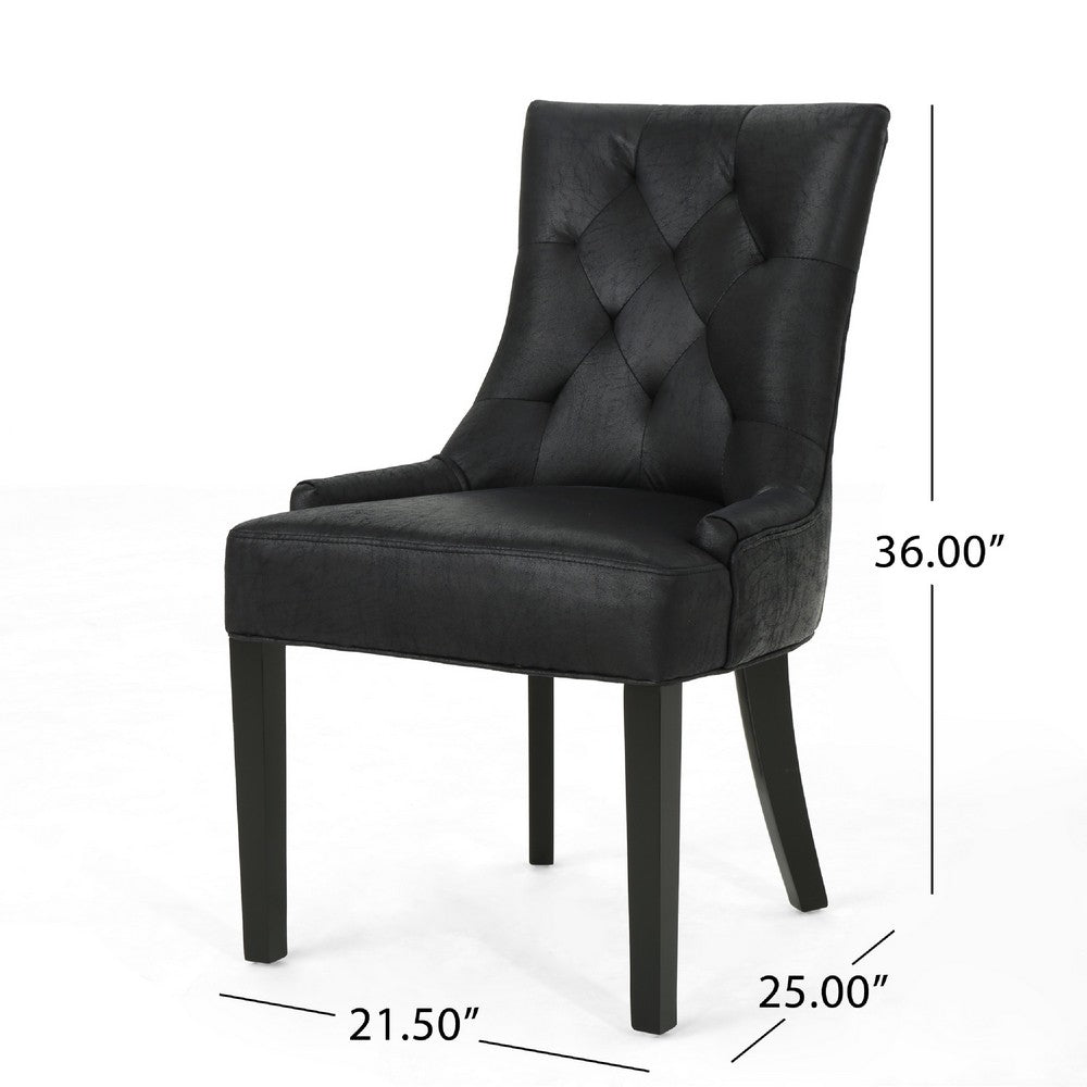 Benjara Chen Dining Chair Set of 2, Curved Back, Black Diamond Tuft Microfiber