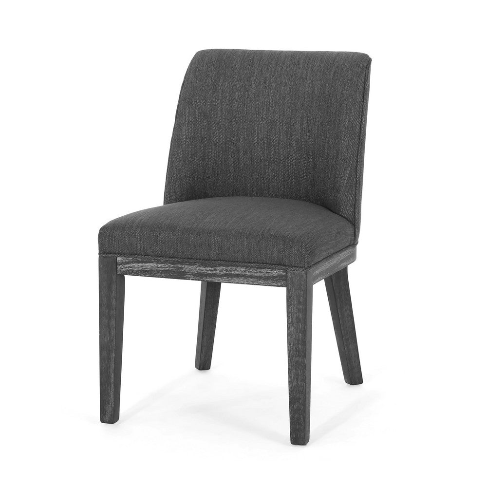 Benjara Edena Dining Chair Set of 2, Black Rubberwood, Charcoal Gray