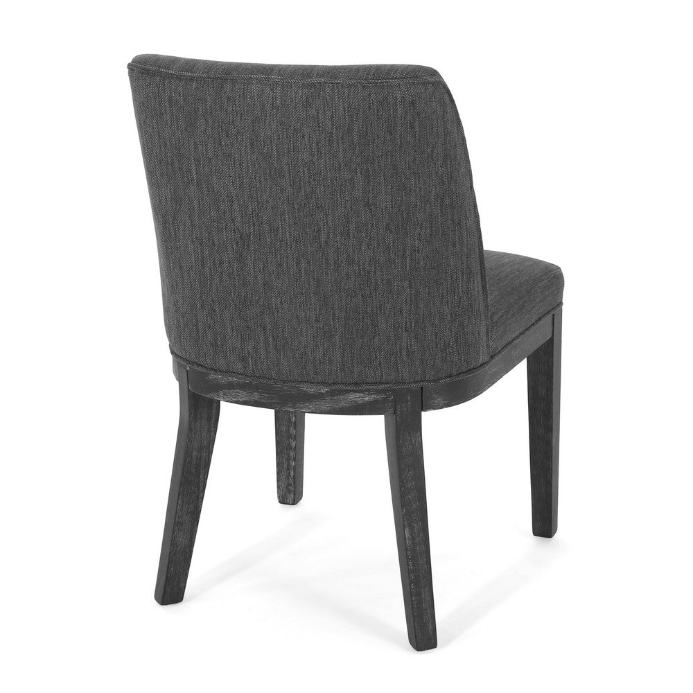 Benjara Edena Dining Chair Set of 2, Black Rubberwood, Charcoal Gray