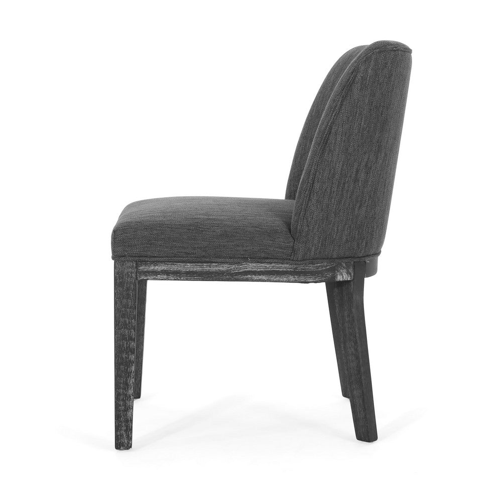 Benjara Edena Dining Chair Set of 2, Black Rubberwood, Charcoal Gray