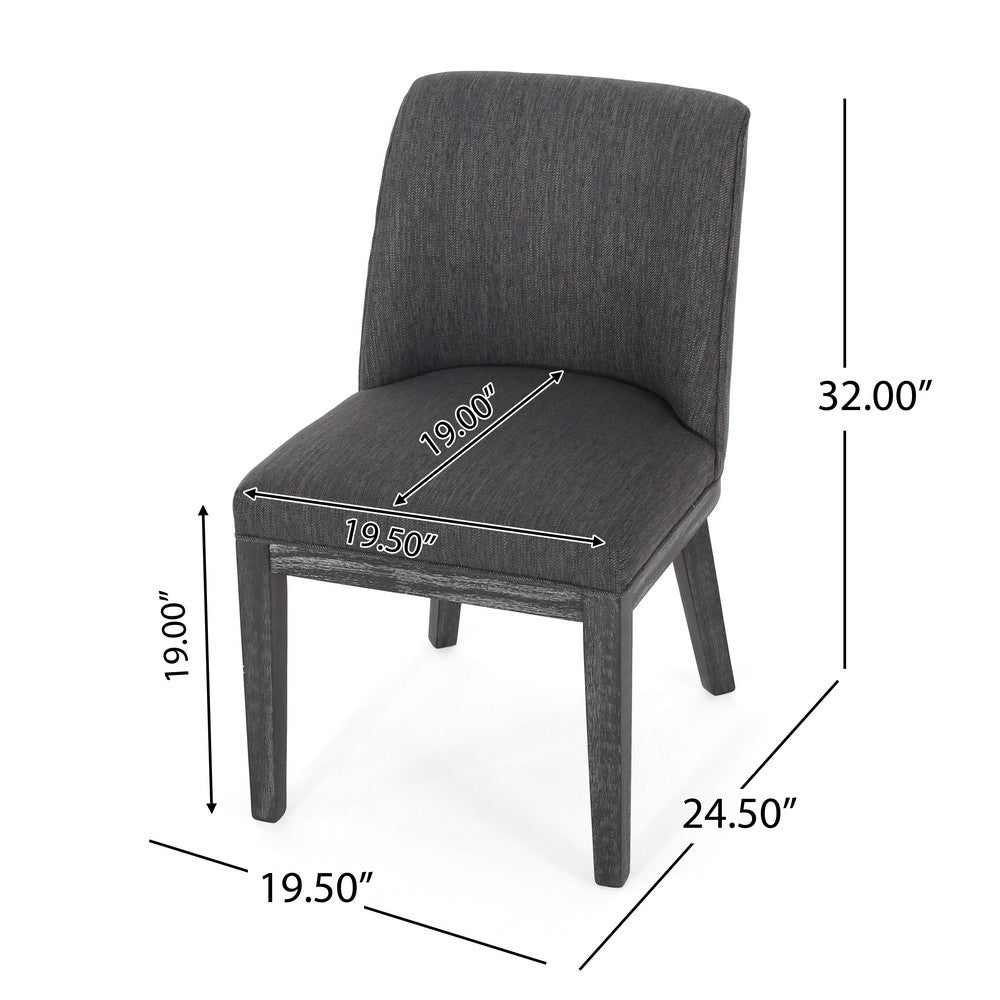 Benjara Edena Dining Chair Set of 2, Black Rubberwood, Charcoal Gray