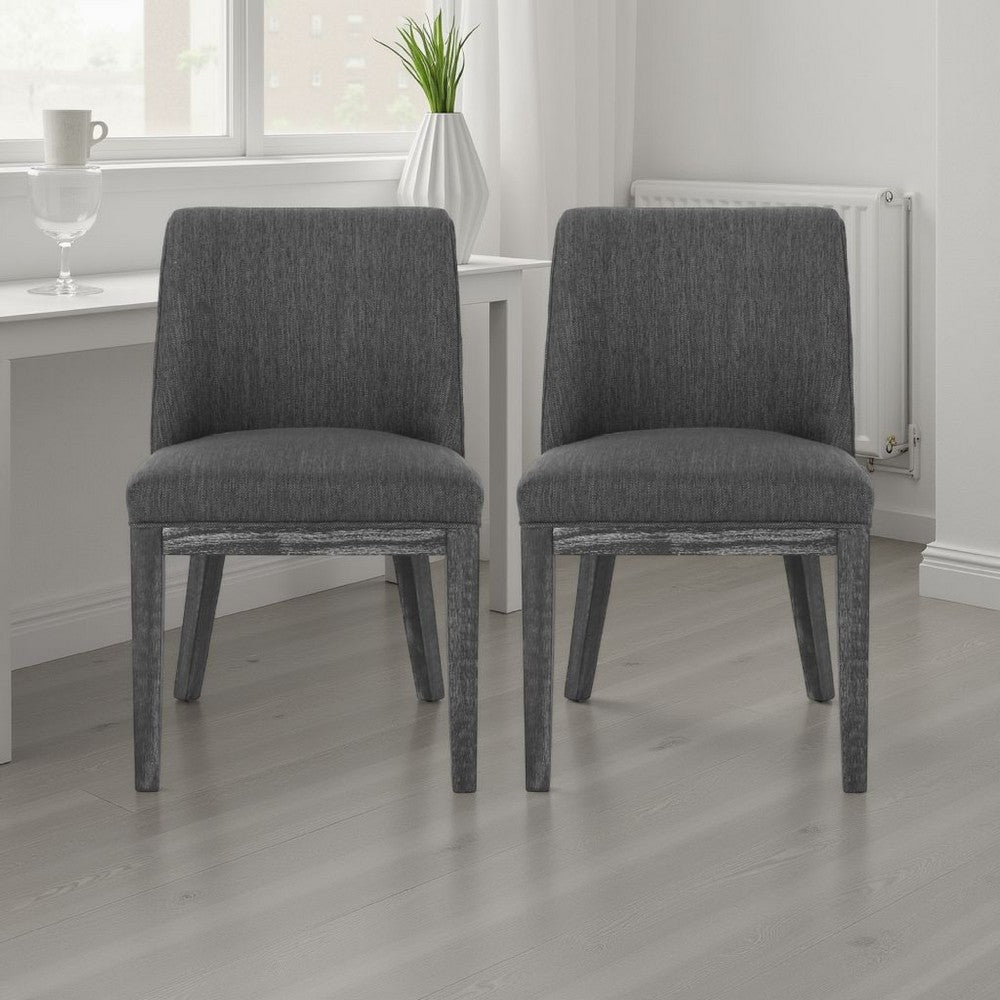 Benjara Edena Dining Chair Set of 2, Black Rubberwood, Charcoal Gray