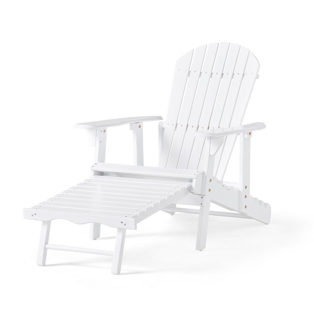 Benjara Libo Outdoor Reclining Adirondack Chair with Slanted Back, White Wood