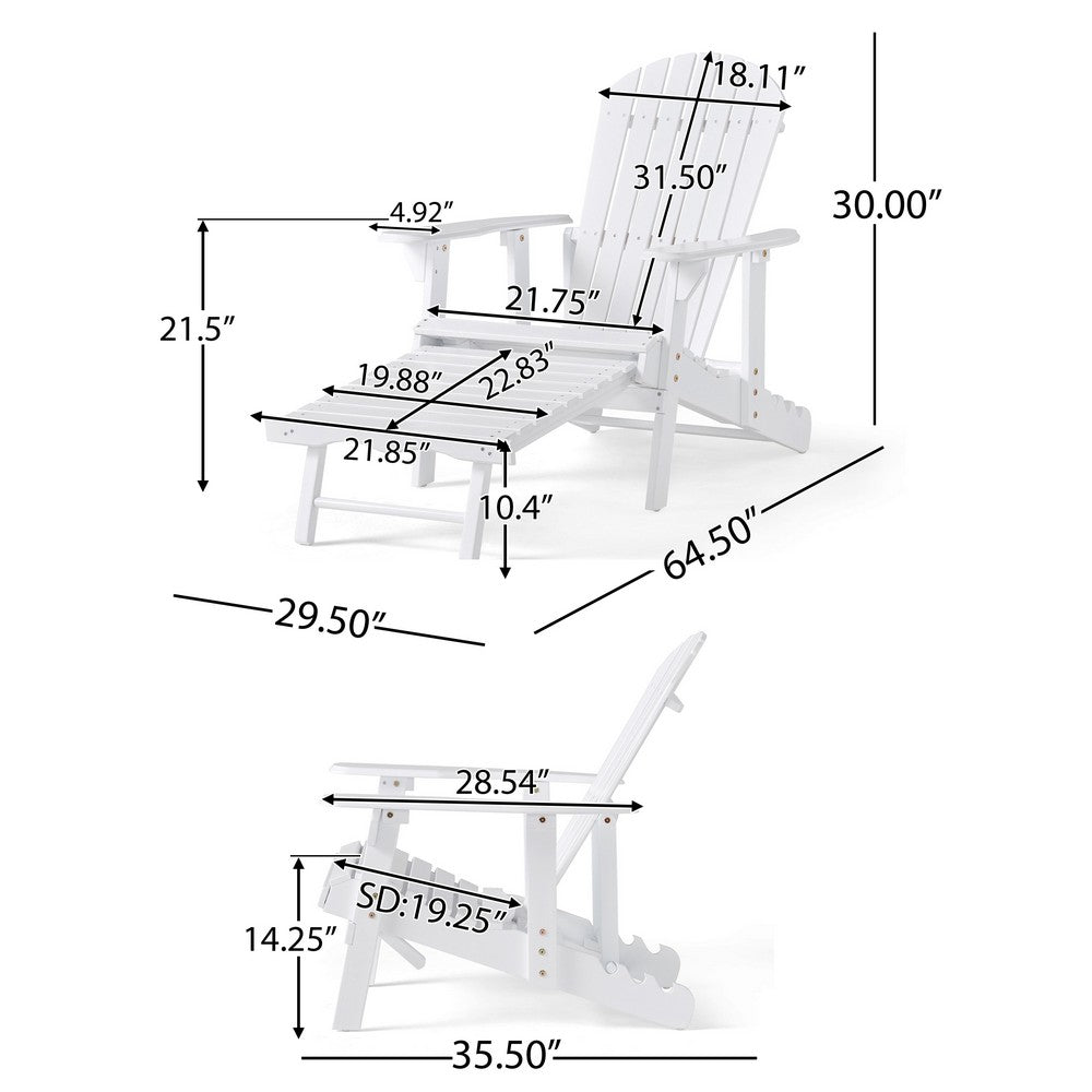 Benjara Libo Outdoor Reclining Adirondack Chair with Slanted Back, White Wood