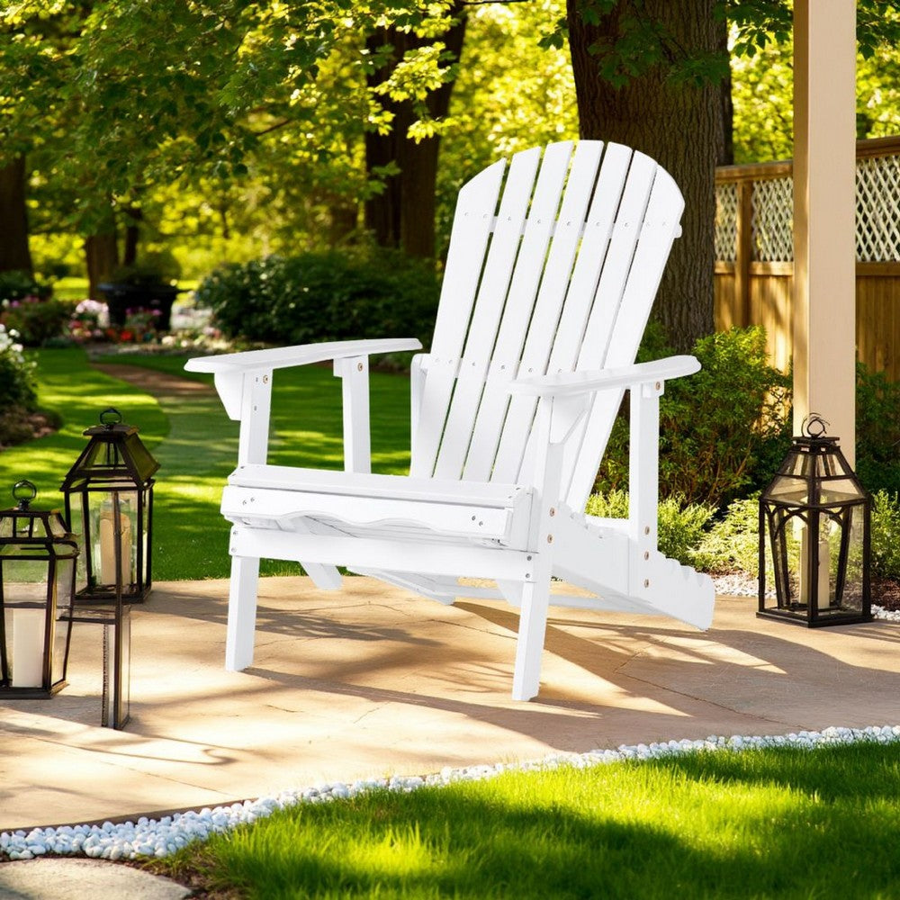 Benjara Libo Outdoor Reclining Adirondack Chair with Slanted Back, White Wood