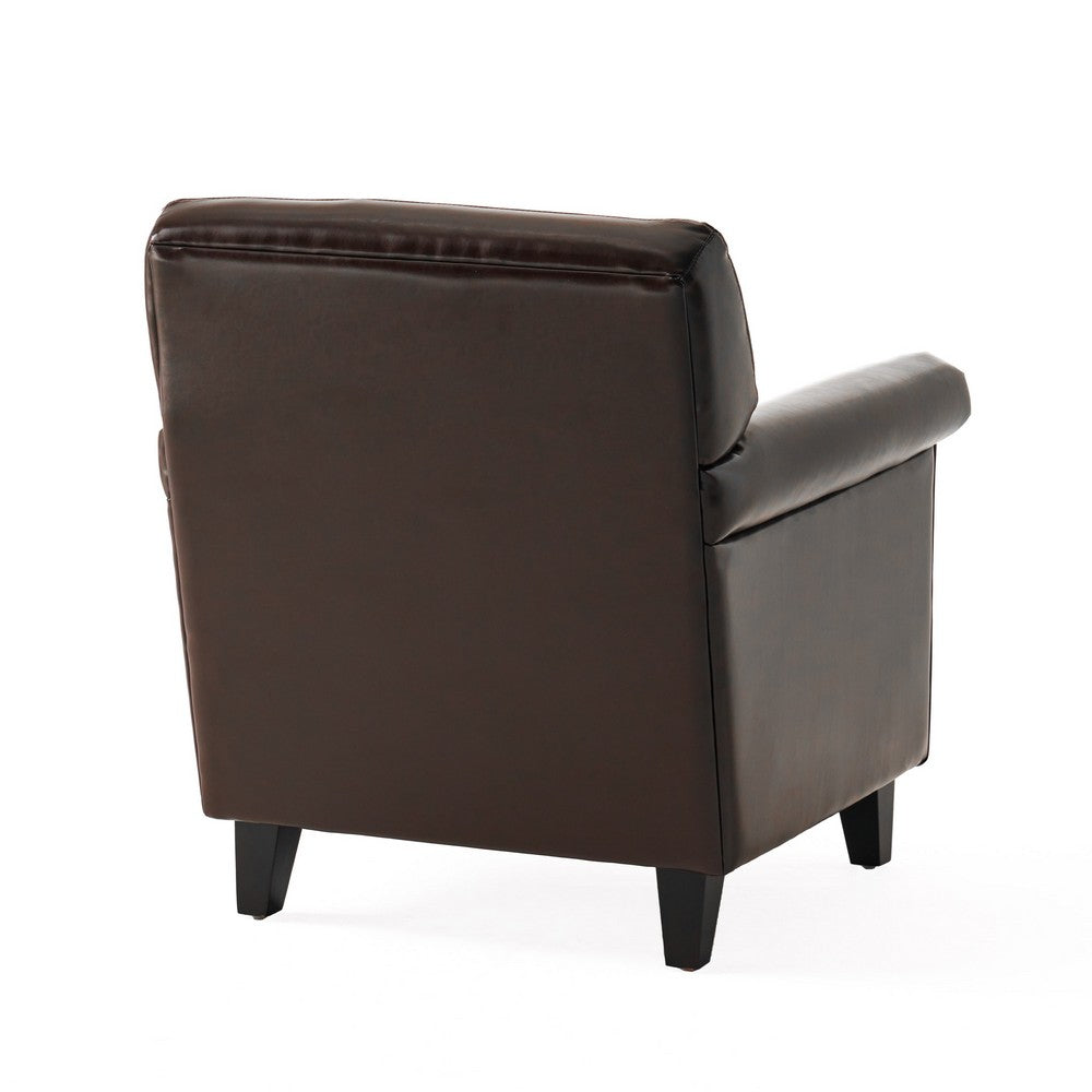 Benjara Somie Club Armchair, Rolled Arms And Square Back, Brown Faux Leather