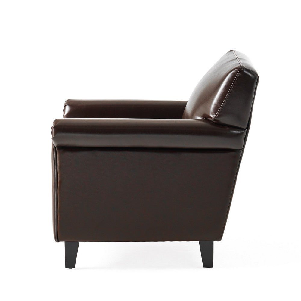 Benjara Somie Club Armchair, Rolled Arms And Square Back, Brown Faux Leather