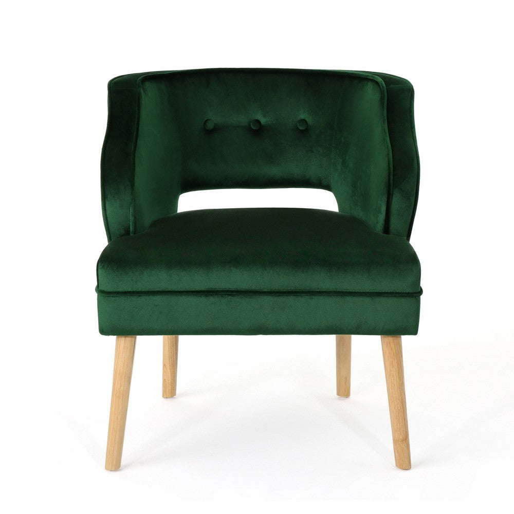 Benjara Joen Accent Armchair, Curved Back, Emerald Green Velvet