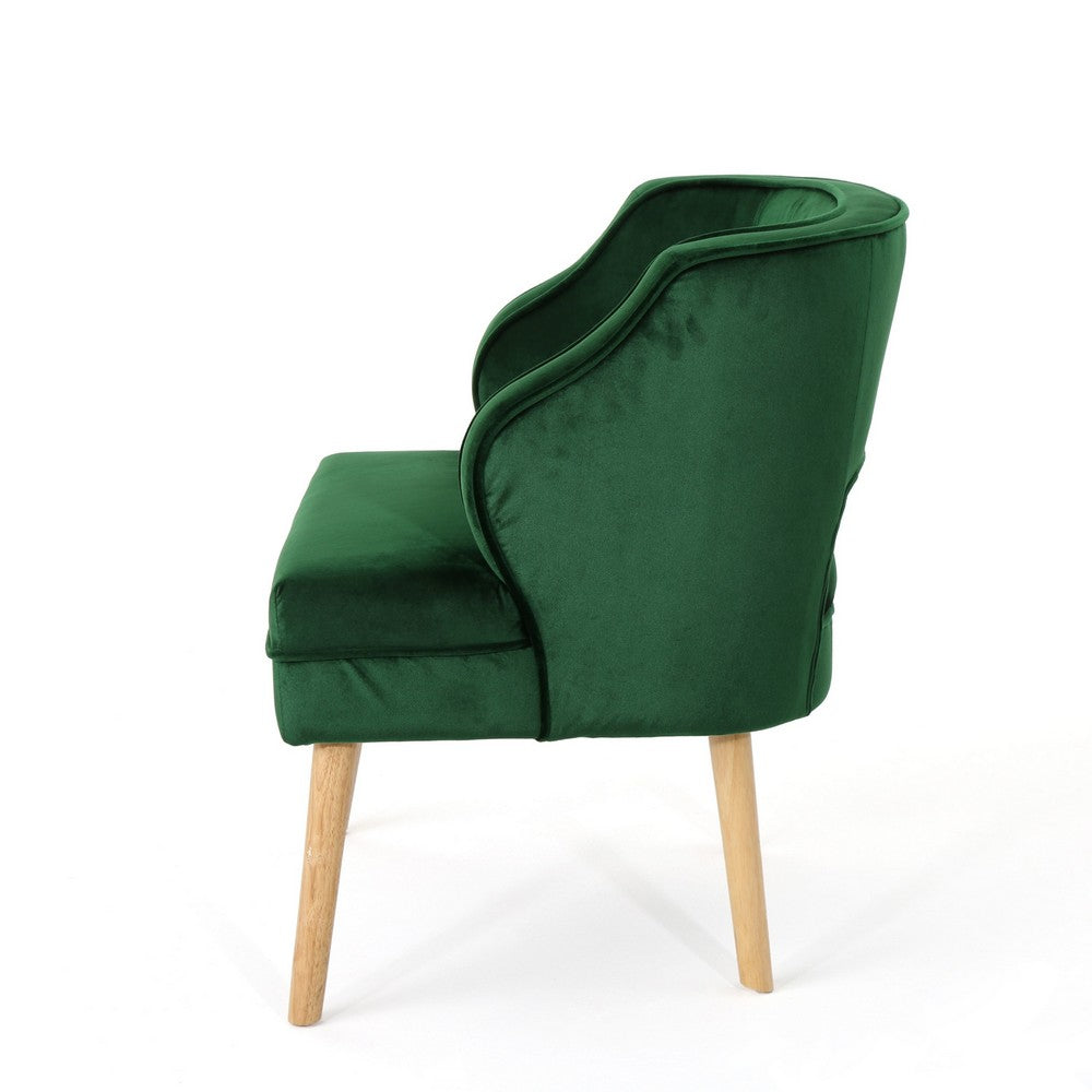 Benjara Joen Accent Armchair, Curved Back, Emerald Green Velvet