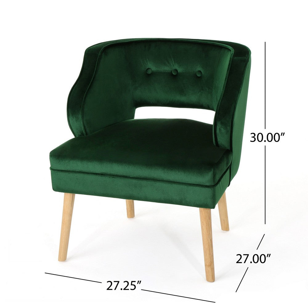 Benjara Joen Accent Armchair, Curved Back, Emerald Green Velvet