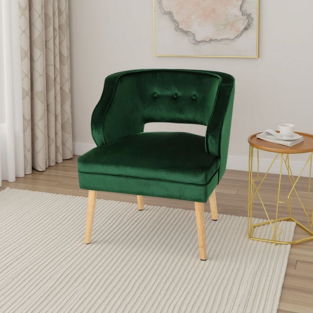 Benjara Joen Accent Armchair, Curved Back, Emerald Green Velvet