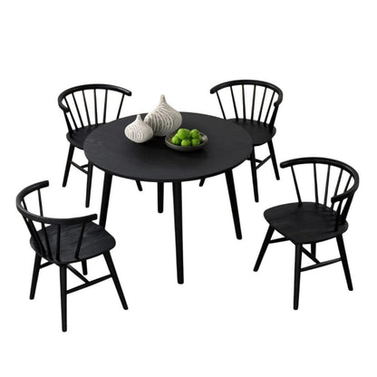 Benjara Yely 5pc Dining Table with 4 Windsor Chairs Set, Black Rubberwood