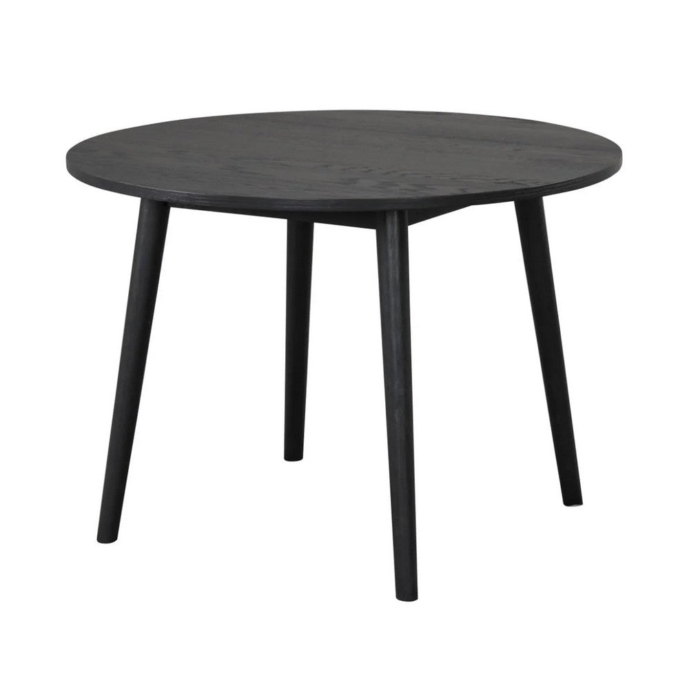 Benjara Yely 5pc Dining Table with 4 Windsor Chairs Set, Black Rubberwood