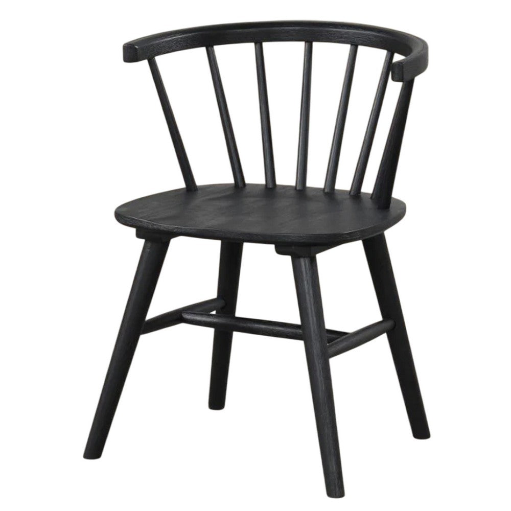 Benjara Yely 5pc Dining Table with 4 Windsor Chairs Set, Black Rubberwood