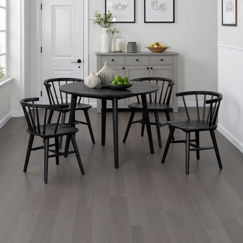 Benjara Yely 5pc Dining Table with 4 Windsor Chairs Set, Black Rubberwood