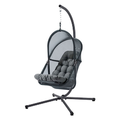 Benjara Bery Outdoor Swing Chair with Foldable Stand, Dark Gray Cushion