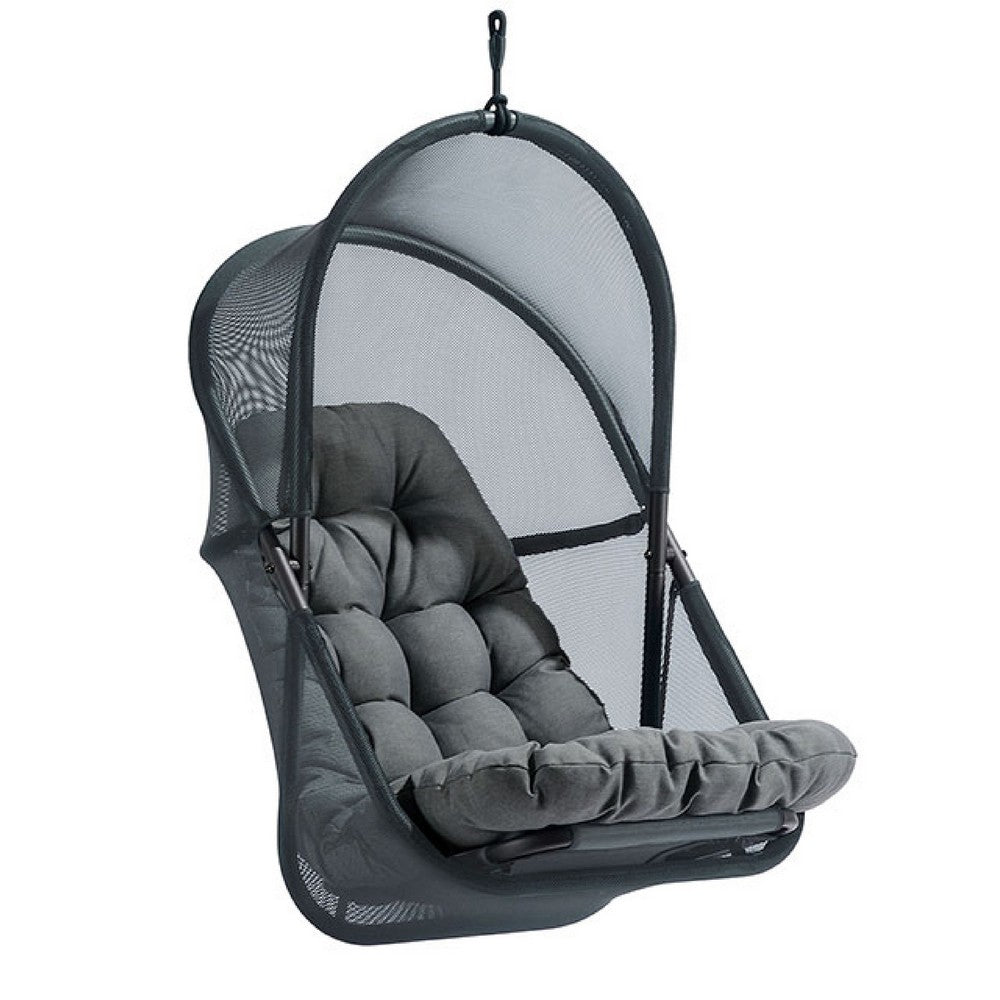 Benjara Bery Outdoor Swing Chair with Foldable Stand, Dark Gray Cushion