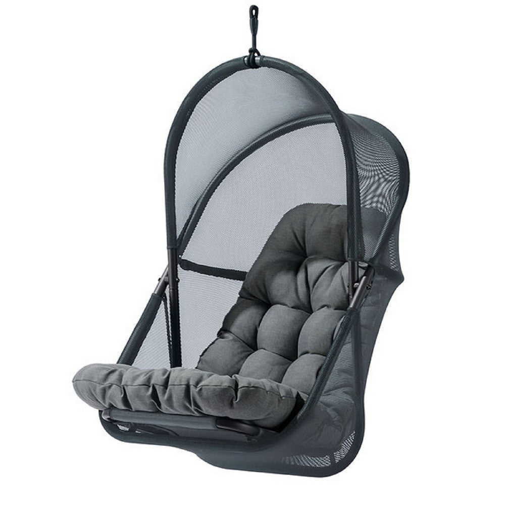 Benjara Bery Outdoor Swing Chair with Foldable Stand, Dark Gray Cushion