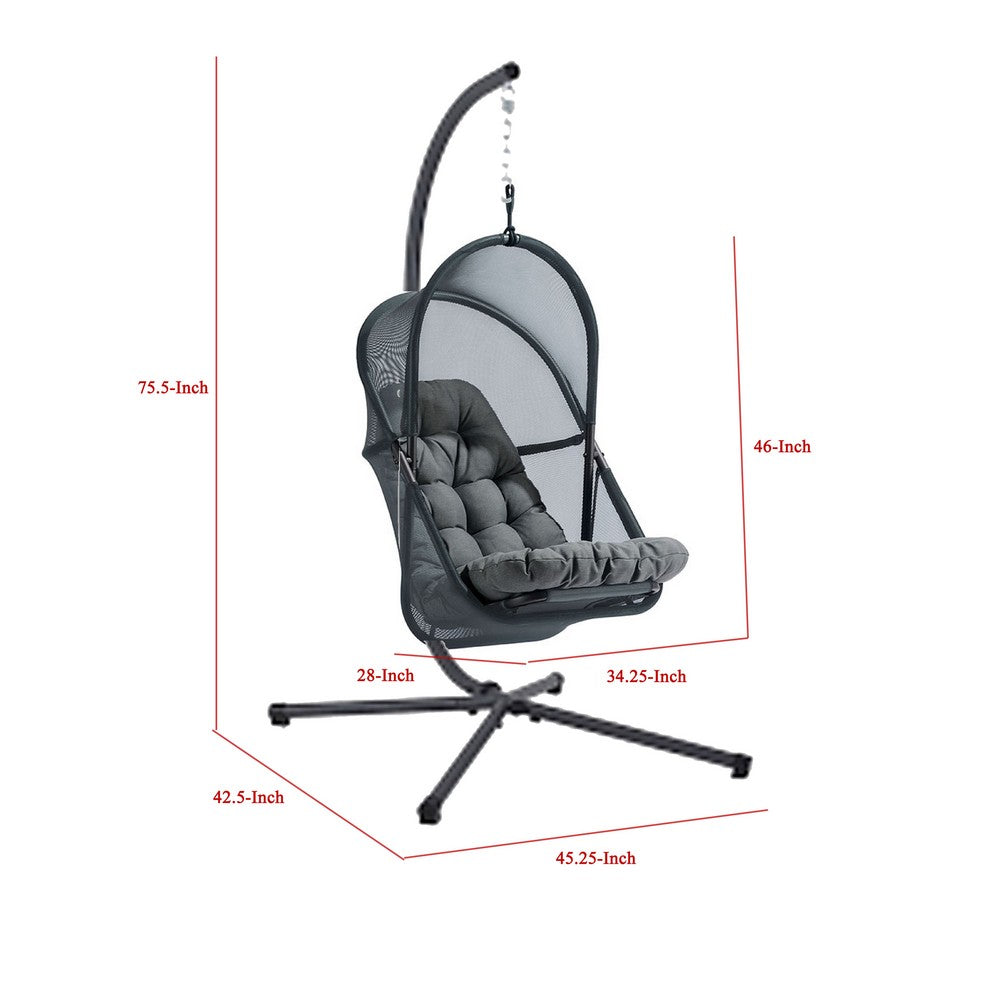Benjara Bery Outdoor Swing Chair with Foldable Stand, Dark Gray Cushion