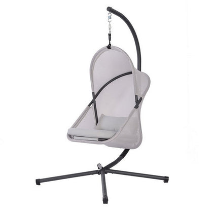 Benjara Cery Outdoor Egg Swing Chair, Foldable Stand, Light Gray Cushion
