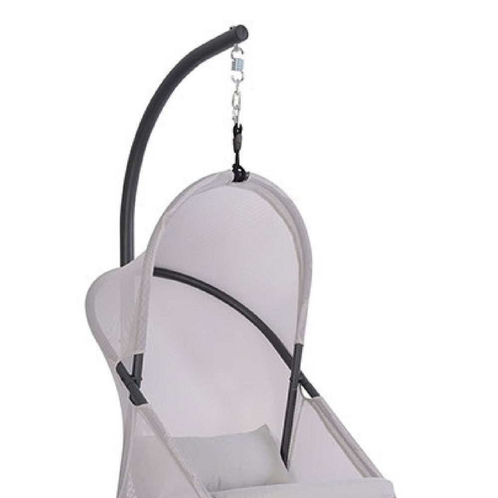Benjara Cery Outdoor Egg Swing Chair, Foldable Stand, Light Gray Cushion