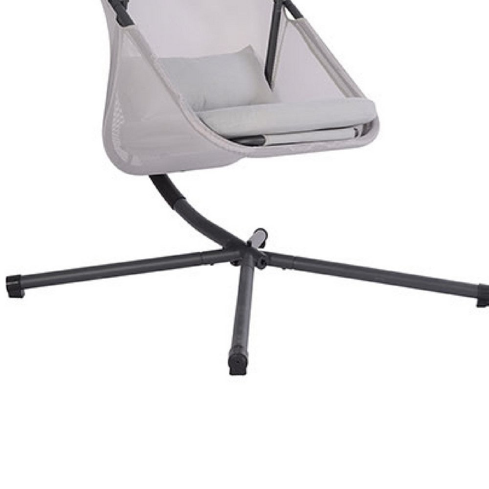 Benjara Cery Outdoor Egg Swing Chair, Foldable Stand, Light Gray Cushion