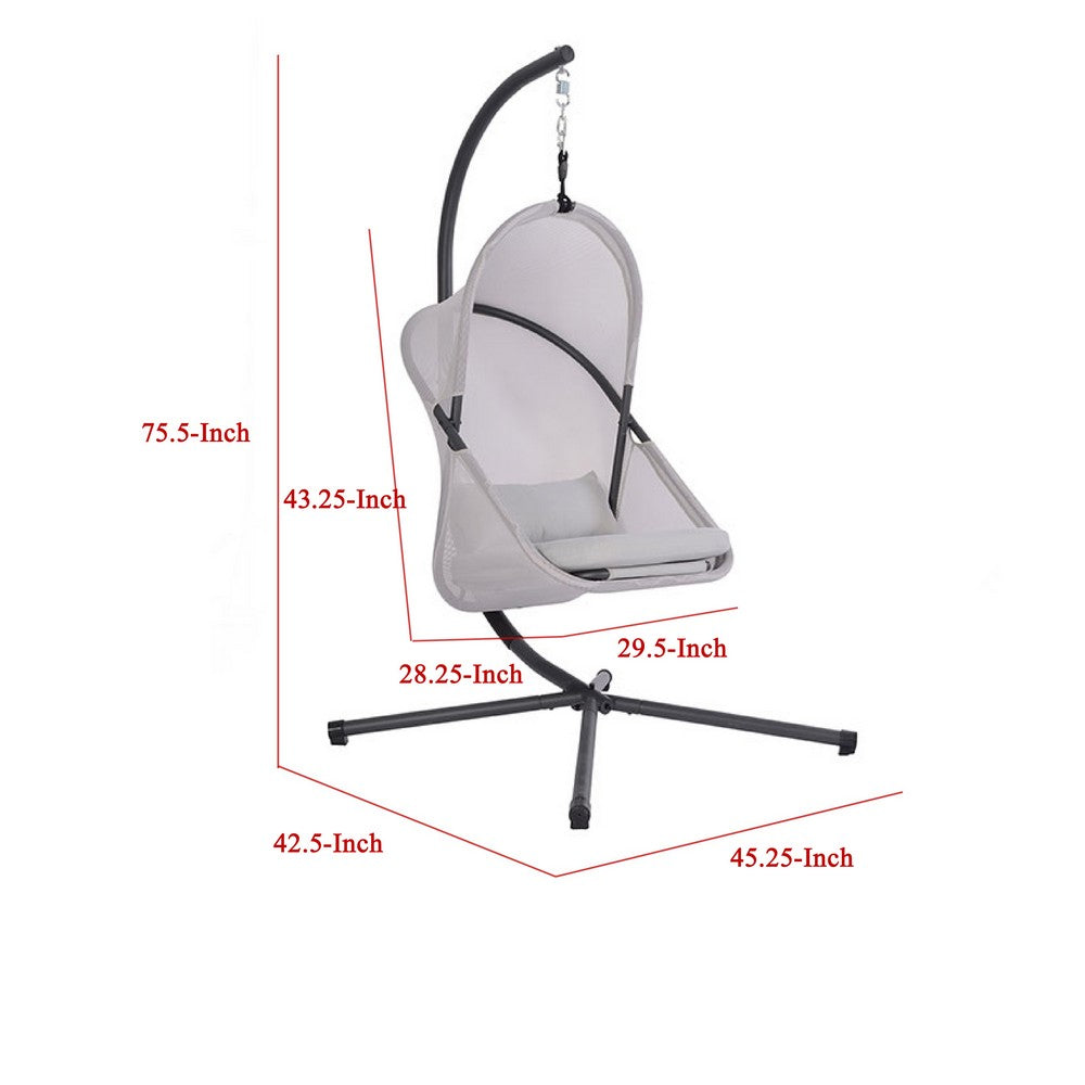 Benjara Cery Outdoor Egg Swing Chair, Foldable Stand, Light Gray Cushion