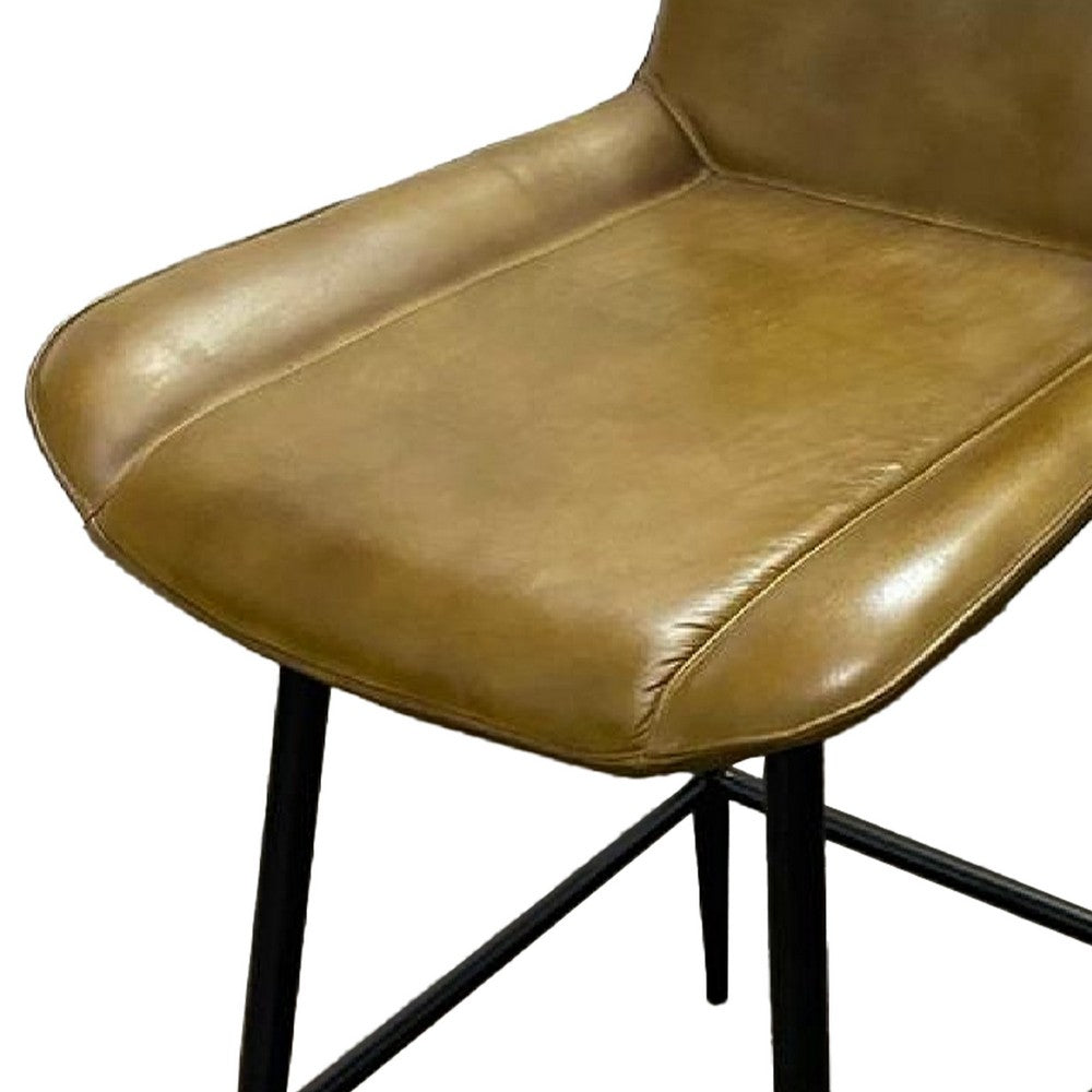 Benjara Isha Counter Stool Chair Set of 2, Brown Faux Leather, Black Iron