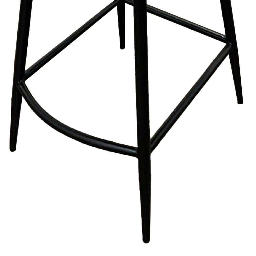 Benjara Isha Counter Stool Chair Set of 2, Brown Faux Leather, Black Iron