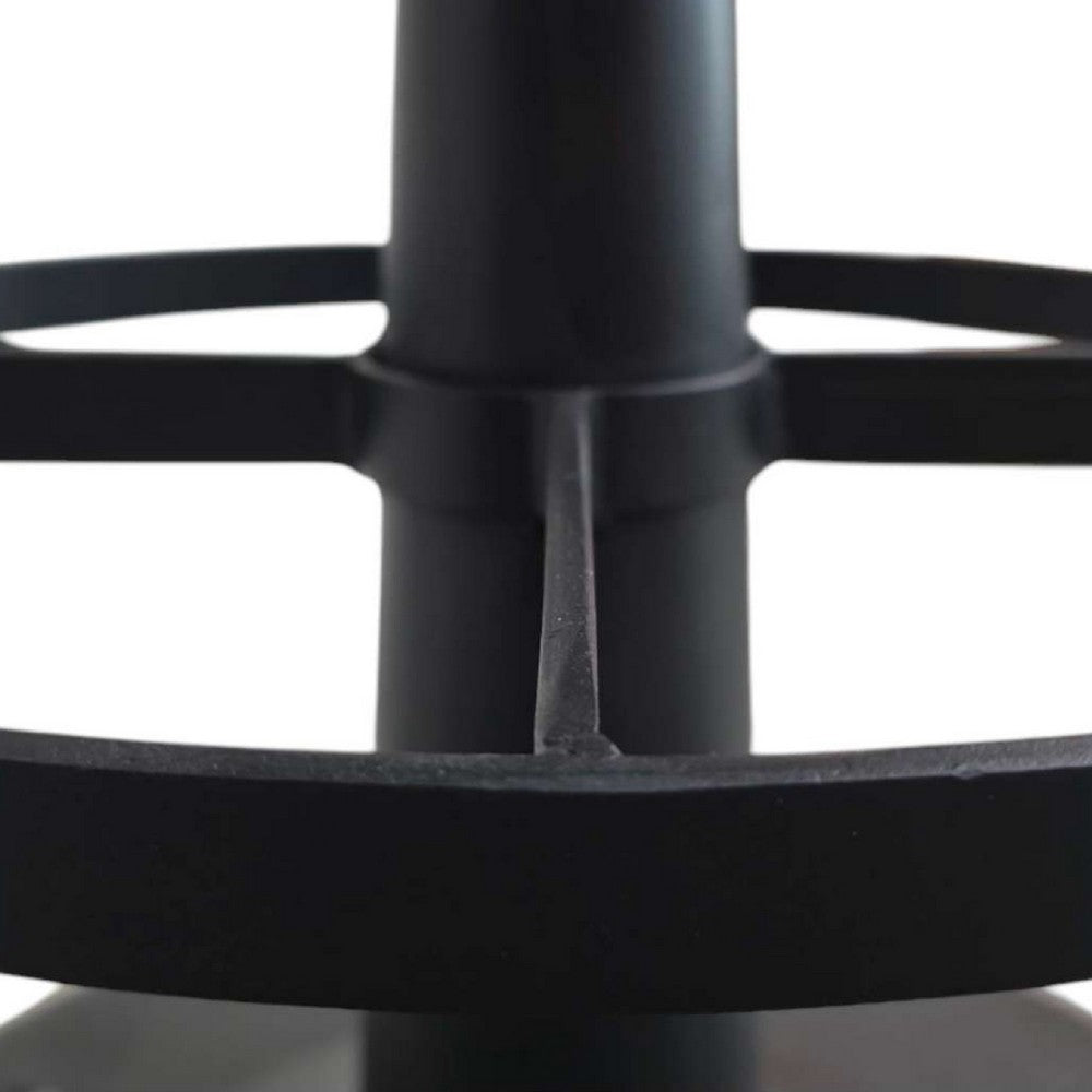 Benjara Gevy Counter Height Stool, Round Black Leather Seat with Iron Base
