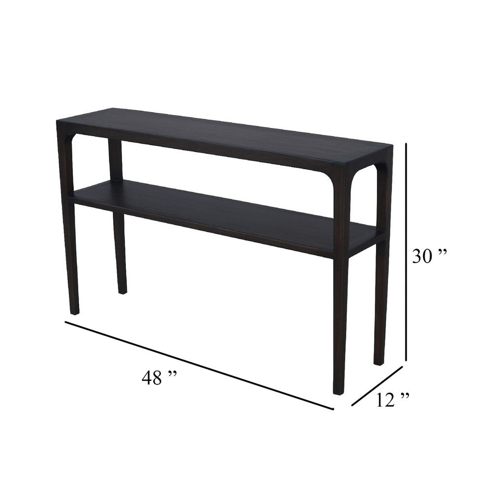 Benjara Geni Sofa Console Table, 48 Inch Top w Shelf, Parsons Style Java Gray