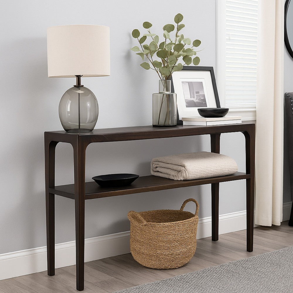 Benjara Geni Sofa Console Table, 48 Inch Top w Shelf, Parsons Style Java Gray