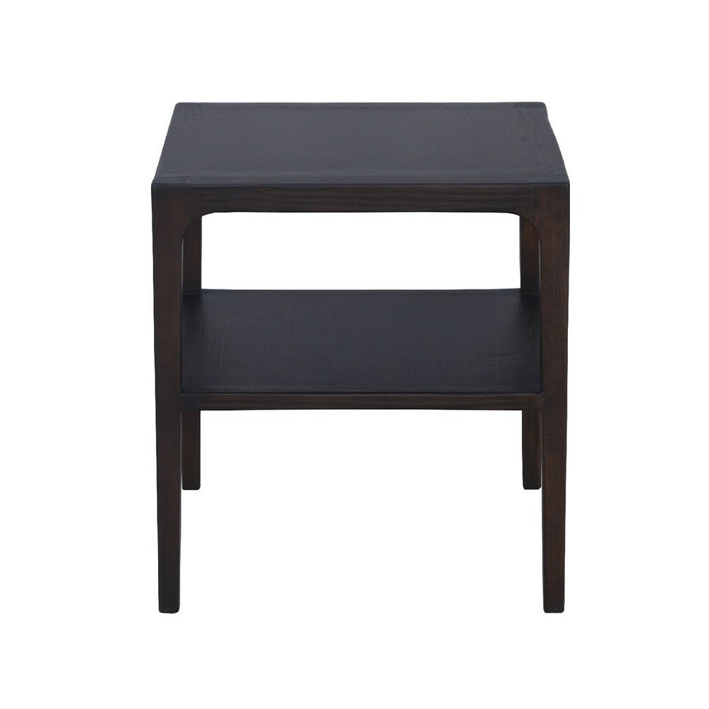 Benjara Geni Corner Table, 22 Inch Square Top w Shelf, Parsons Style Java Gray