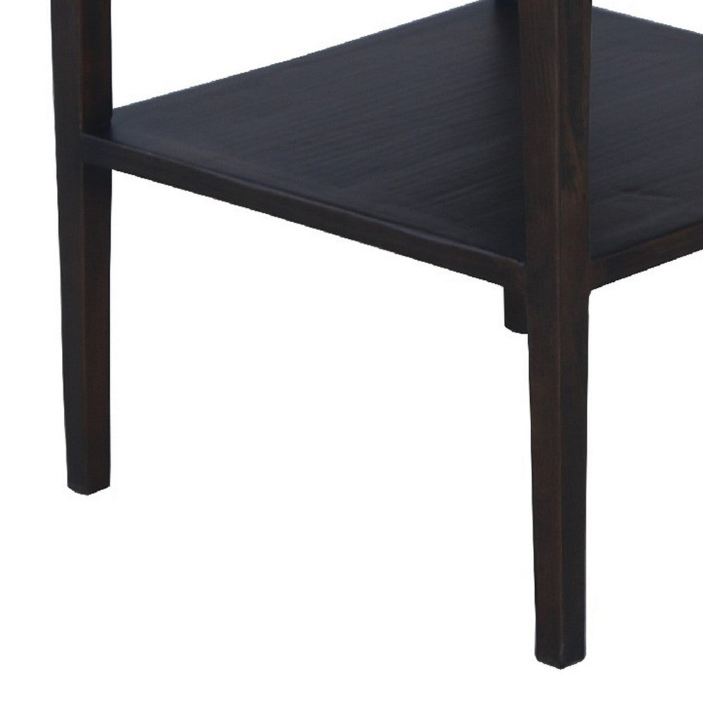 Benjara Geni Corner Table, 22 Inch Square Top w Shelf, Parsons Style Java Gray
