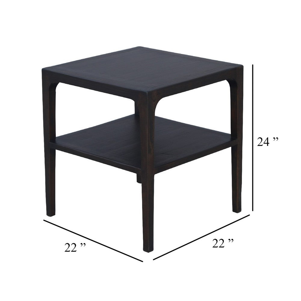 Benjara Geni Corner Table, 22 Inch Square Top w Shelf, Parsons Style Java Gray