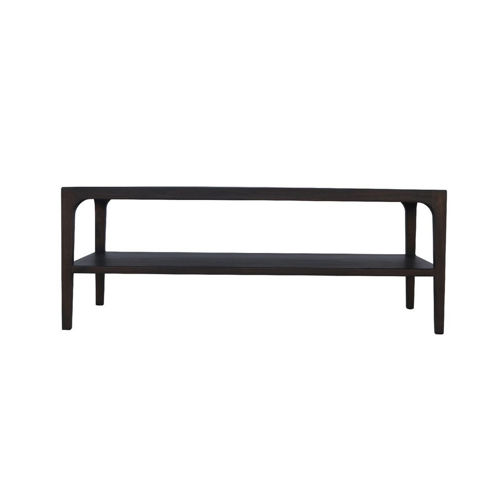 Benjara Geni Coffee Table, 48 Inch Rectangular Top w Shelf, Parsons Style Gray