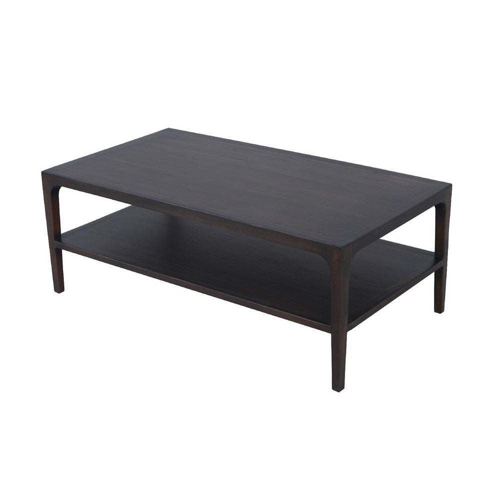 Benjara Geni Coffee Table, 48 Inch Rectangular Top w Shelf, Parsons Style Gray