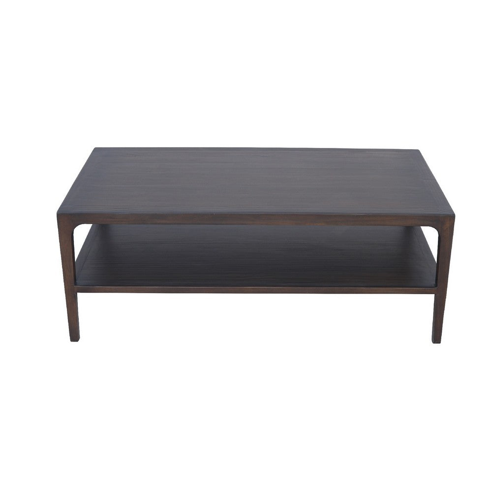Benjara Geni Coffee Table, 48 Inch Rectangular Top w Shelf, Parsons Style Gray