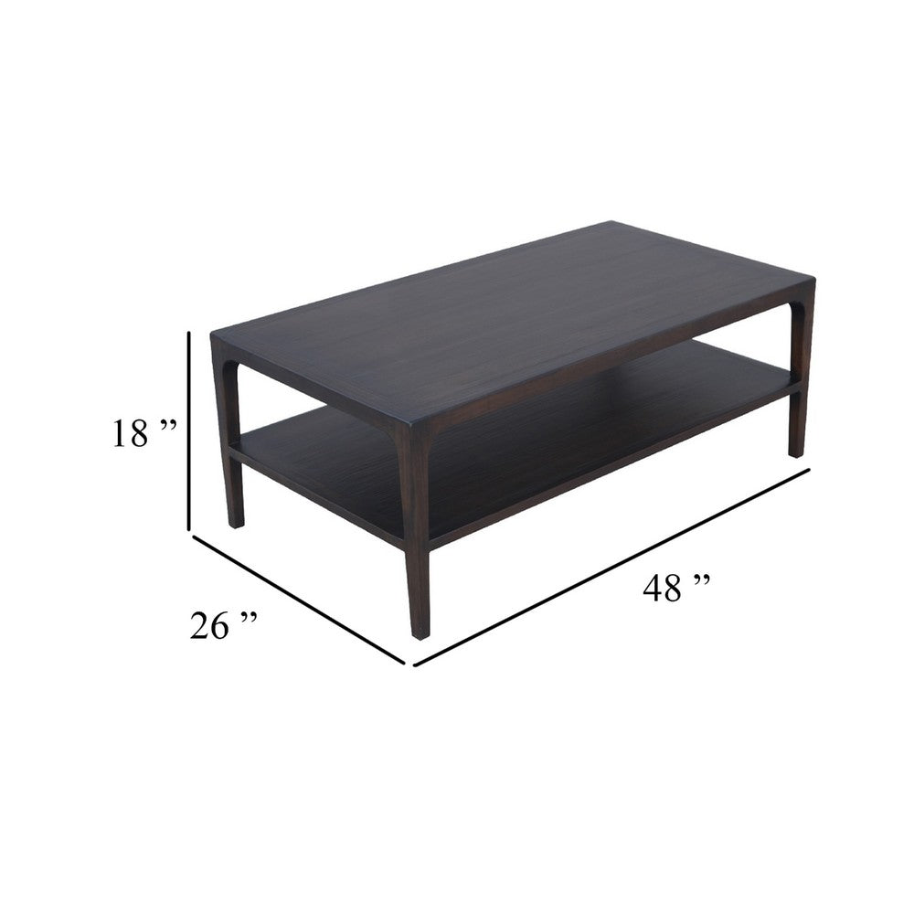 Benjara Geni Coffee Table, 48 Inch Rectangular Top w Shelf, Parsons Style Gray