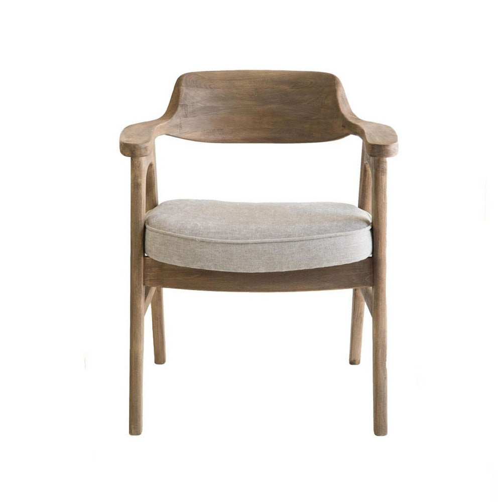 Benjara Zsy Dining Armchair, Anew Gray, Natural Brown Birch Wood, Curved Back