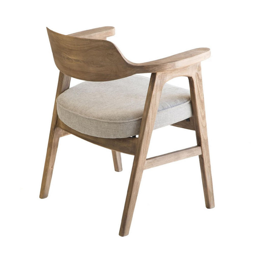 Benjara Zsy Dining Armchair, Anew Gray, Natural Brown Birch Wood, Curved Back